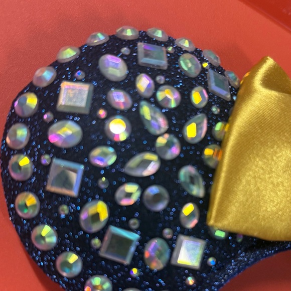 Disney Minnie Mouse WDW 50th Anniversary Jeweled Ears Headband Blue And Gold - Picture 2 of 5